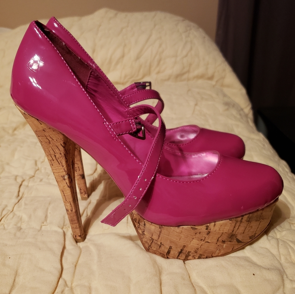 Pink and Cork Platform Heels